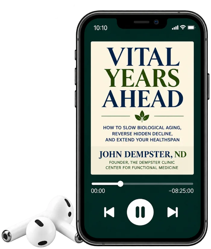 The Vital Years Ahead audiobook playing on a phone